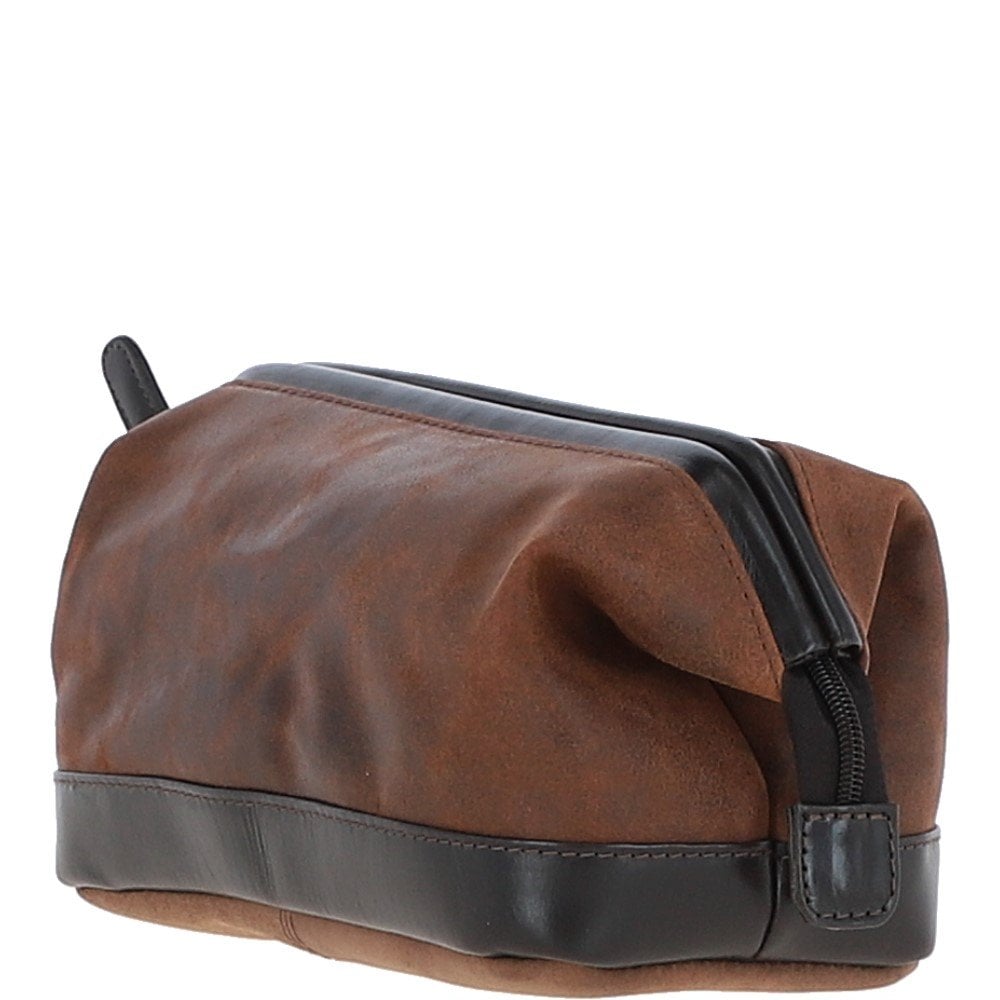 Ashwood Lou Leather Washbag - Mud Brown