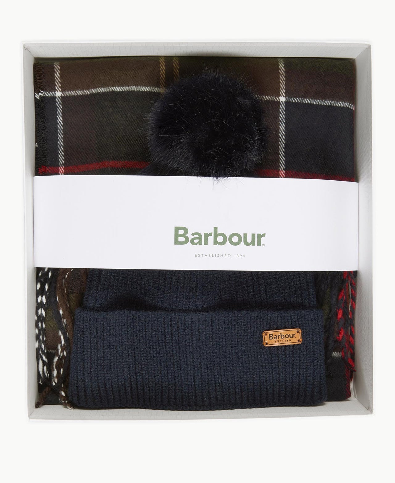 Barbour Dover Beanie & Hailes Scarf Gift Set - Hessian Tartan