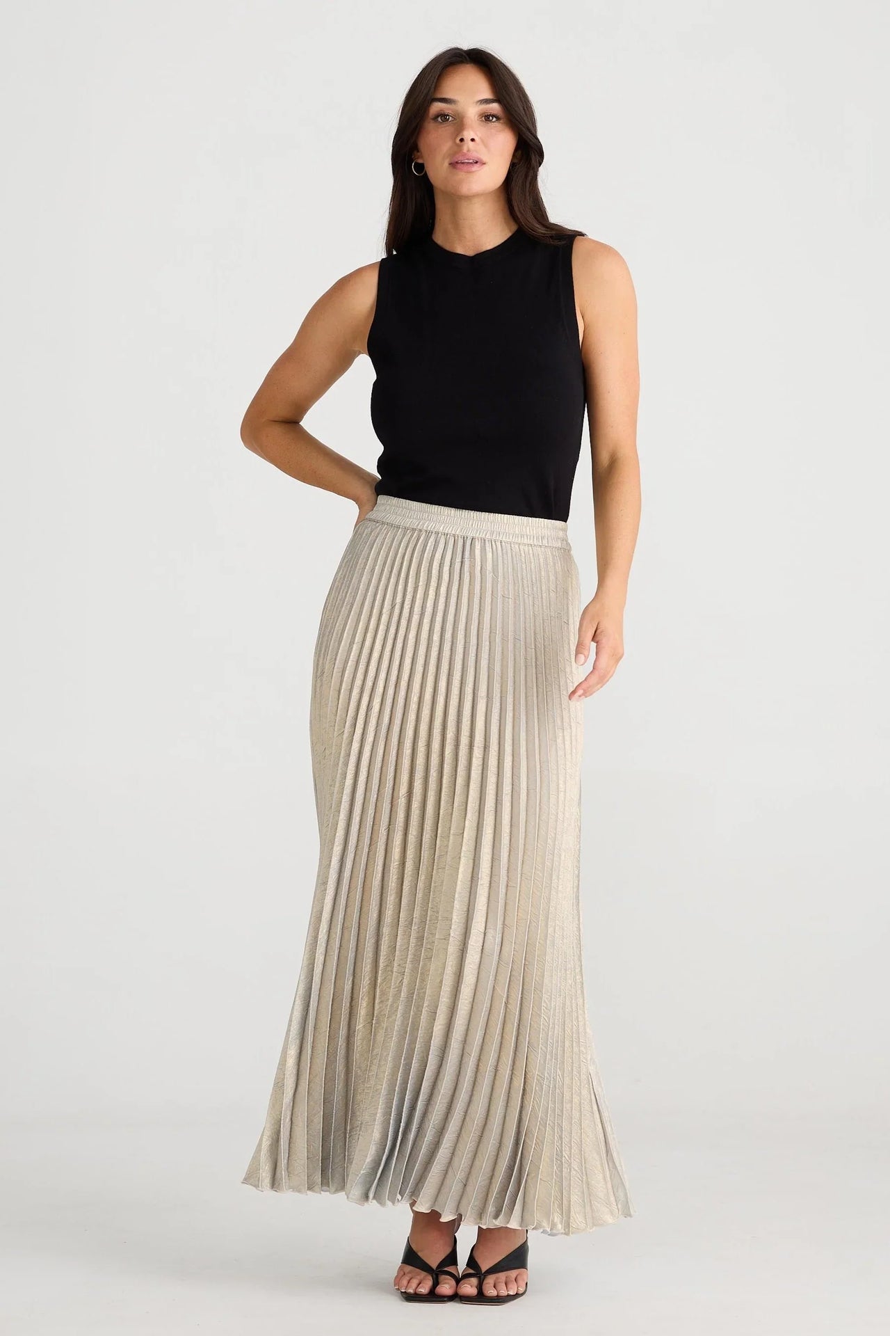 Brave & True Alias Pleated Champagne Skirt