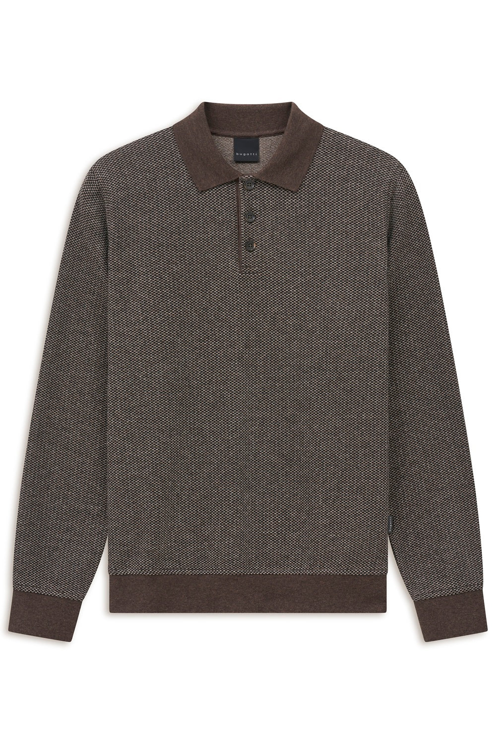 Bugatti Brown Textured Half Button Men's Sweatshirt