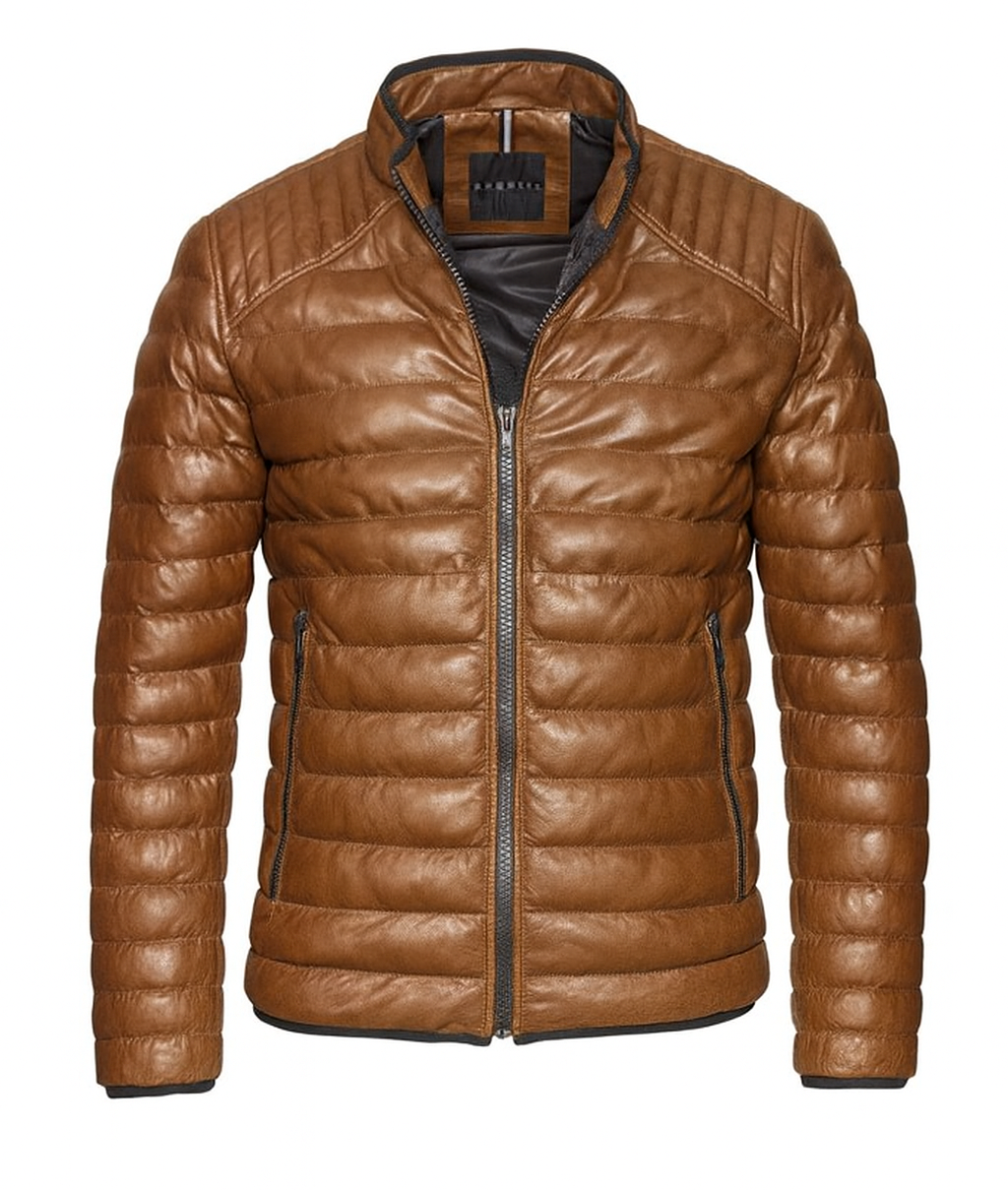 Bugatti Cognac Baffle Style Leather Jacket