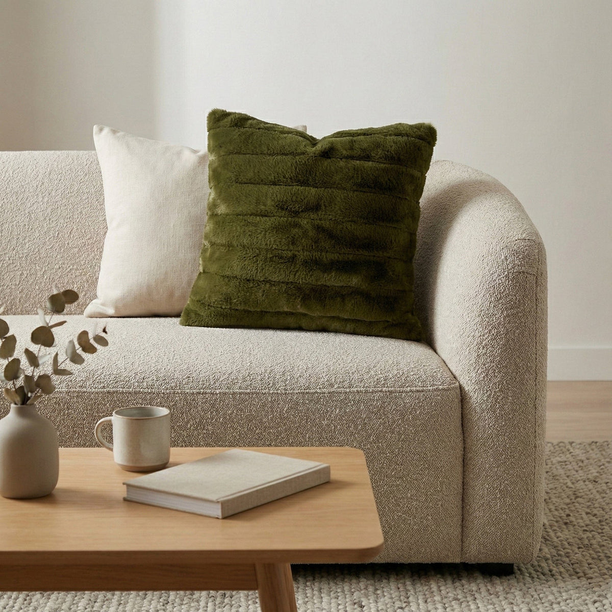 Square Cushion - Faux Fur Olive Green 1pk