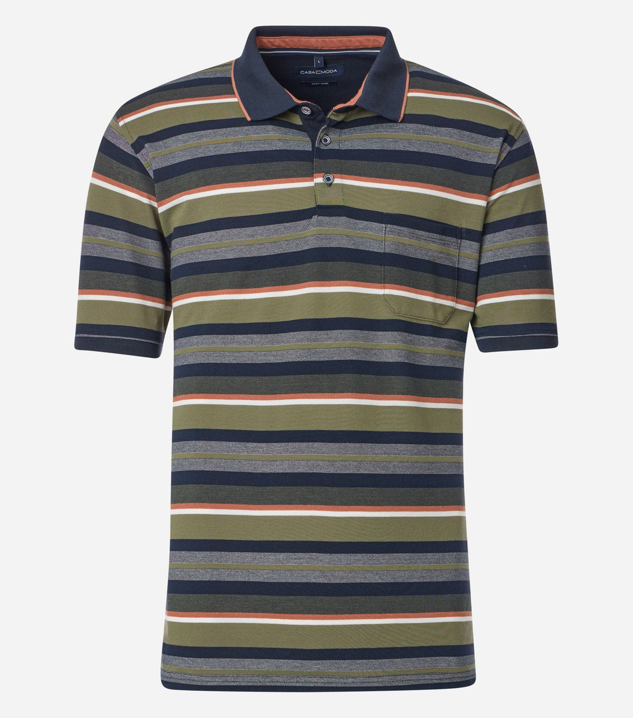 Casamoda Green Striped Polo Shirt CHECK COLOUR