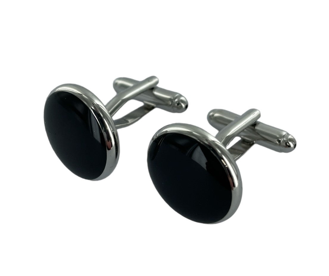 Sarome Round Black and Silver Cufflinks