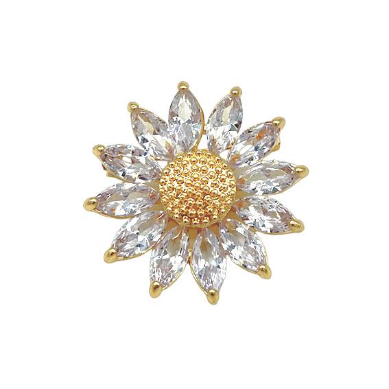 White Leaf Clear & Gold Crystal Flower Brooch