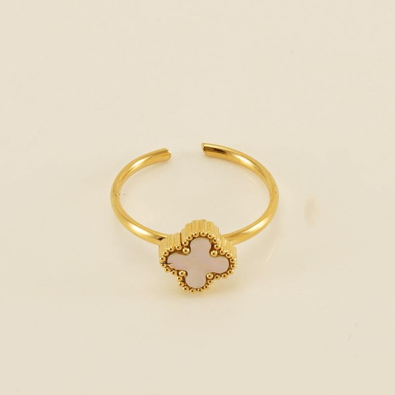 White Leaf White Clover Charm Ring