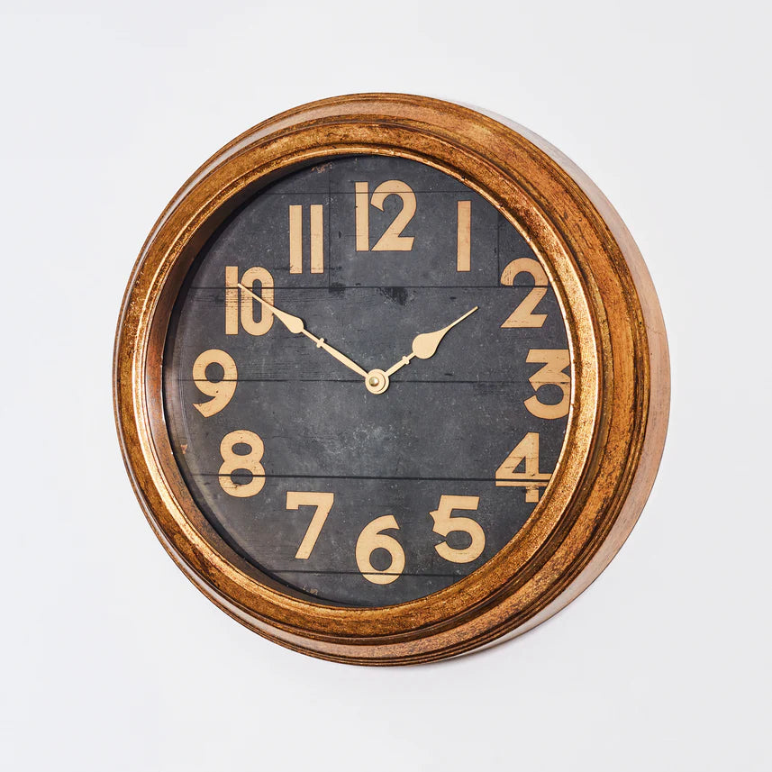 Stone The Crows Gold Cased Clock With Gold Details