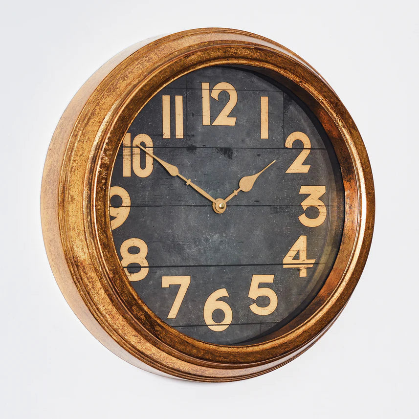 Stone The Crows Gold Cased Clock With Gold Details