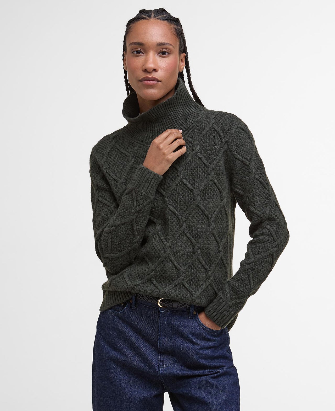 Barbour Burne Roll Neck Knitted Jumper - Olive