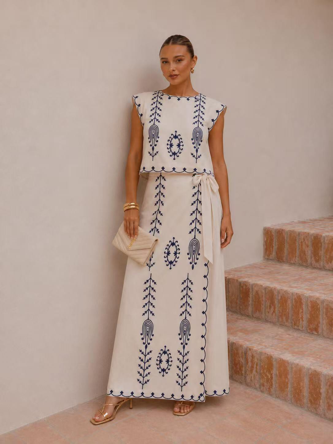 Ciao Milano Skirt & Top Embordered Set