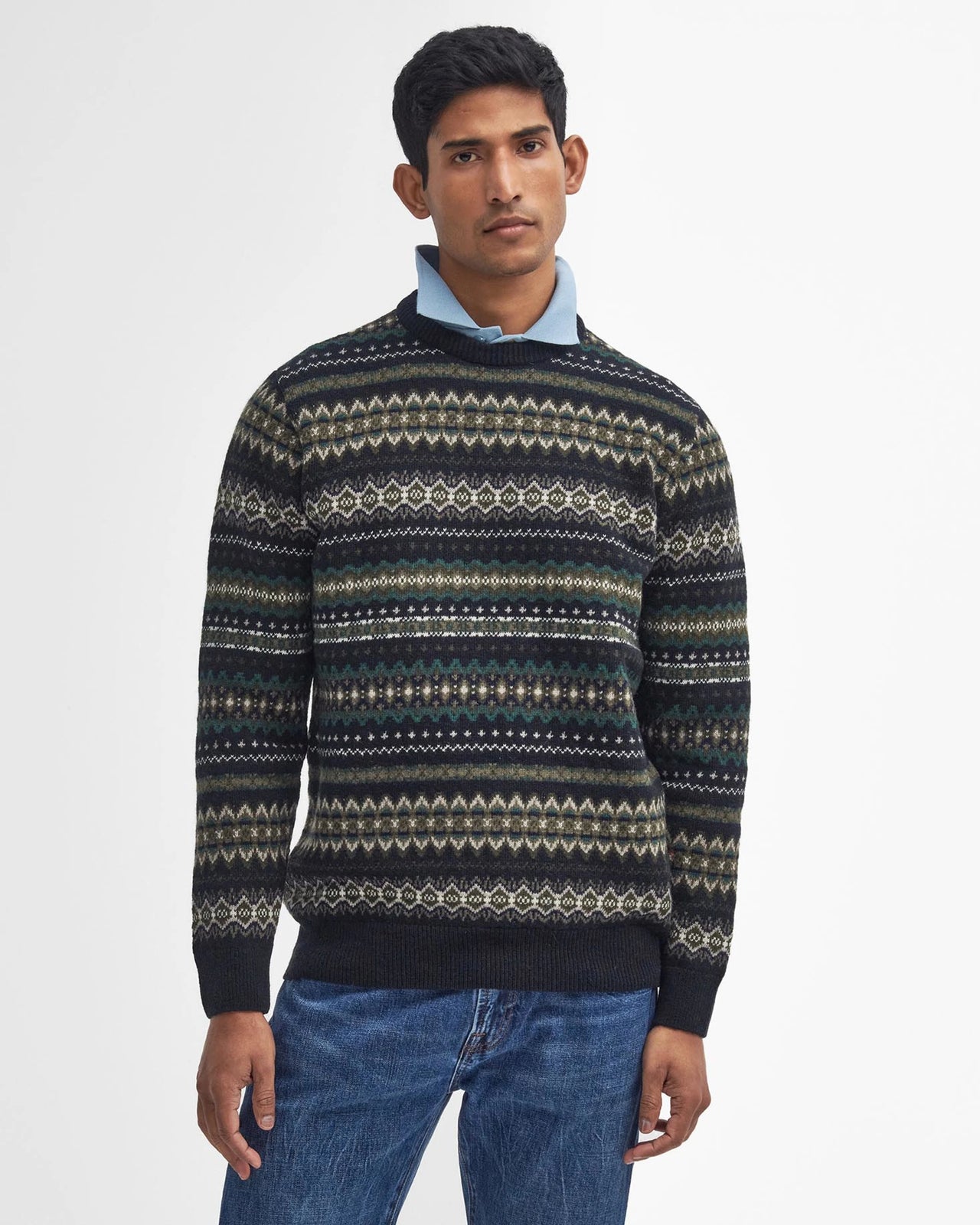 Barbour Fair Isle Crew Neck Jumper - Black Marl