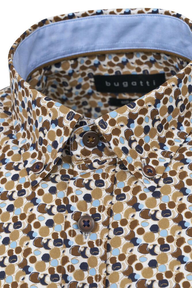 Bugatti Taupe Circle Print Short Sleeve Shirt