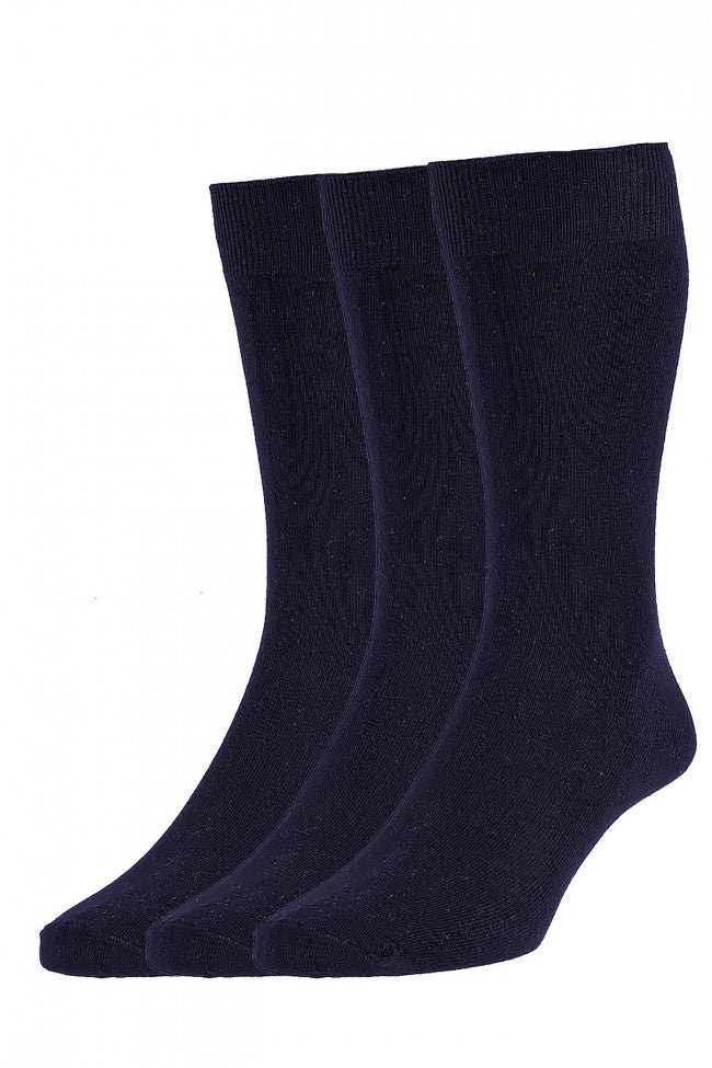 HJ Hall Plain Knit Navy Cotton Socks 3 Pack