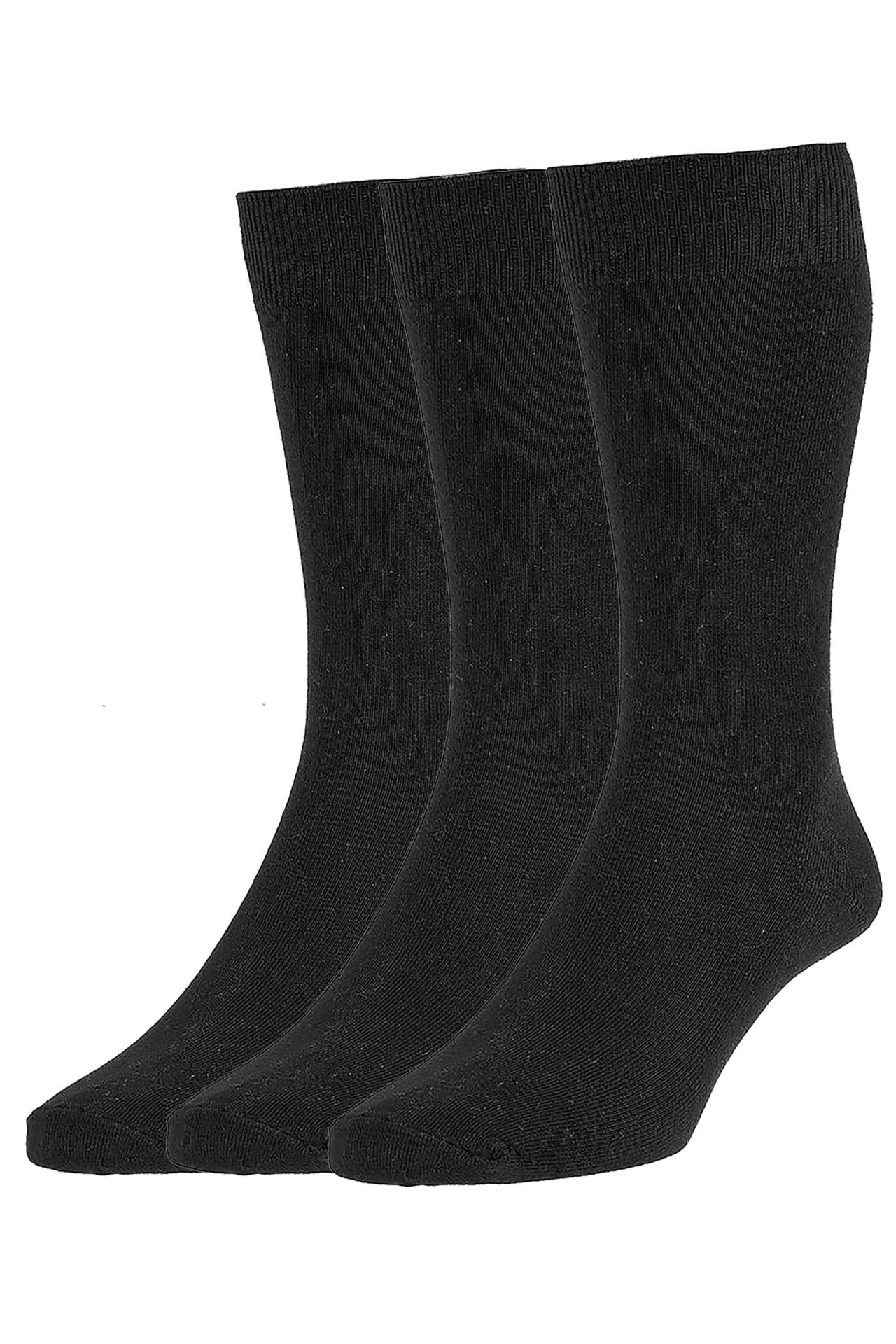 HJ Hall Plain Knit Black Cotton Socks 3 Pack