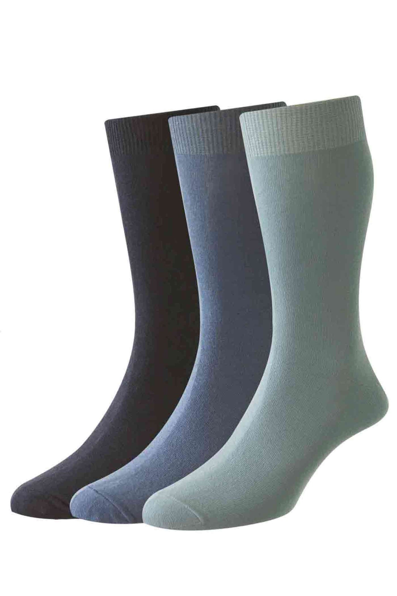 HJ Hall Plain Knit Blue Mix Cotton Socks 3 Pack