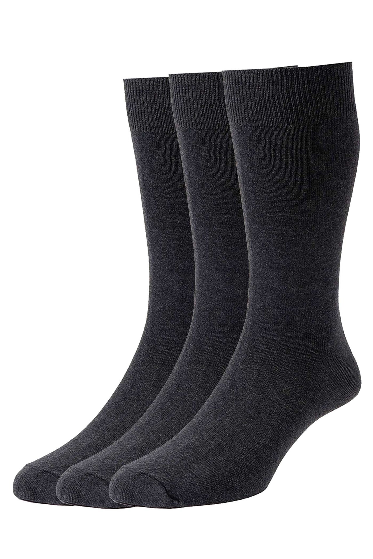 HJ Hall Plain Knit Charcoal Cotton Socks 3 Pack