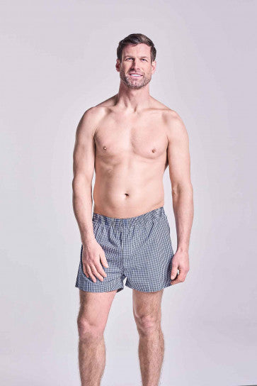 HJ Hall Classic Woven Navy Check Boxer 2 Pairs