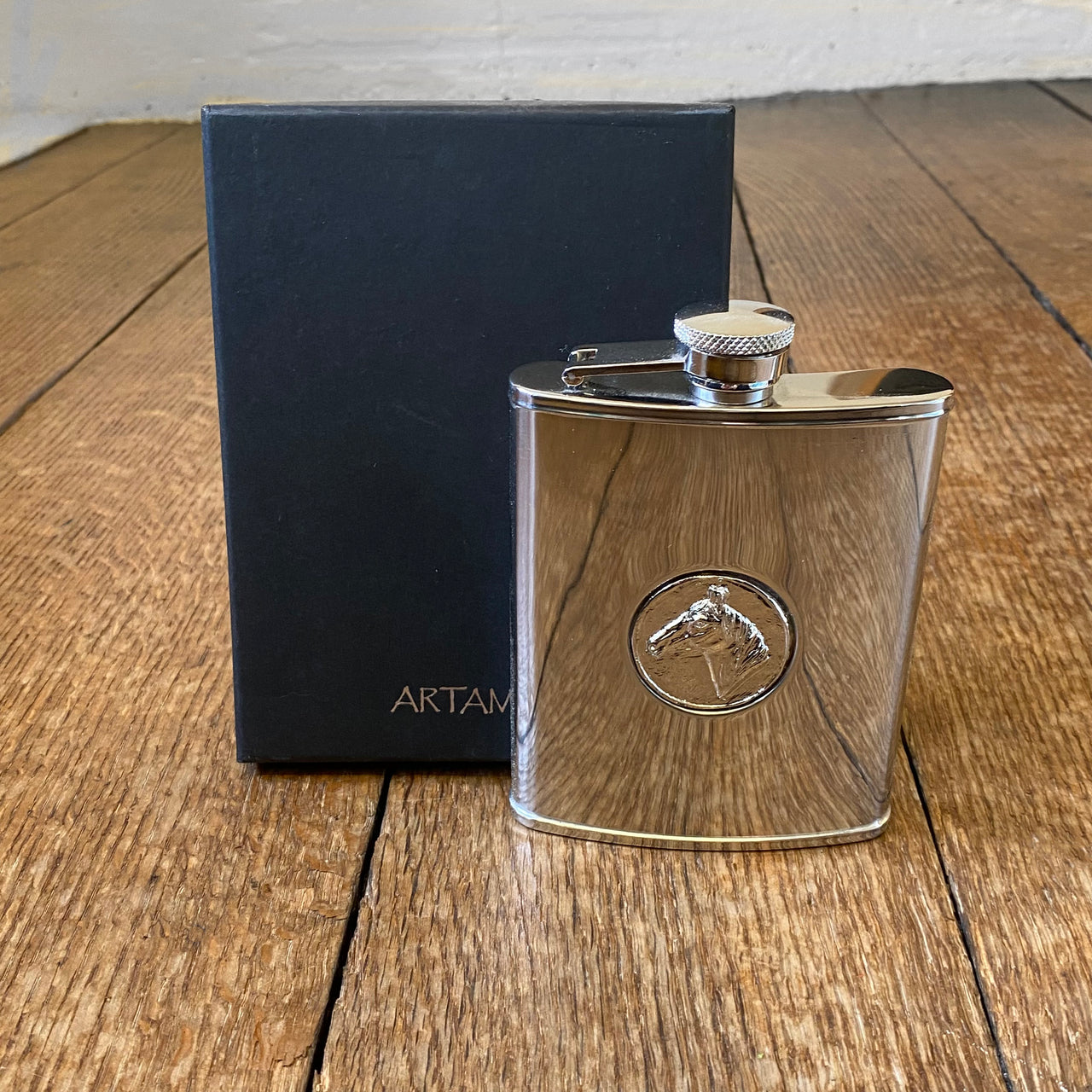 Sarome 6oz Stainless Steel Flask with Horse Emblem