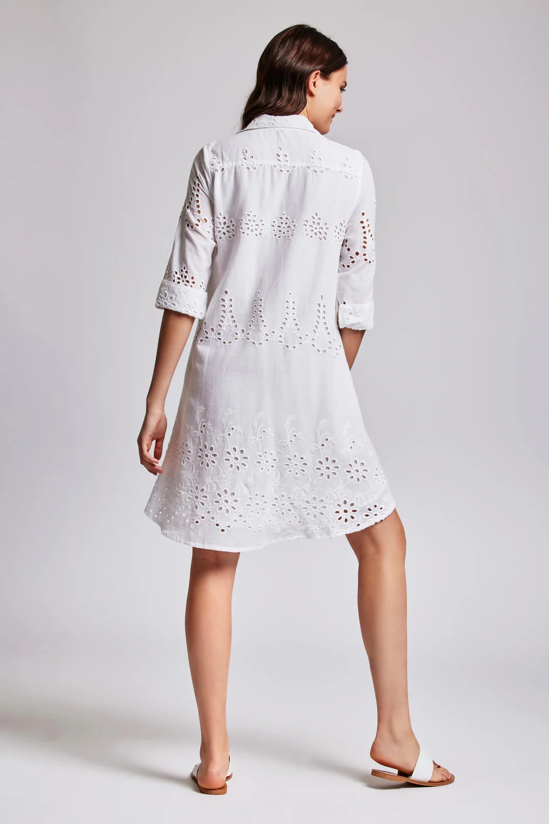 Iconique Romina 3/4 Sleeve Shirt Dress - White