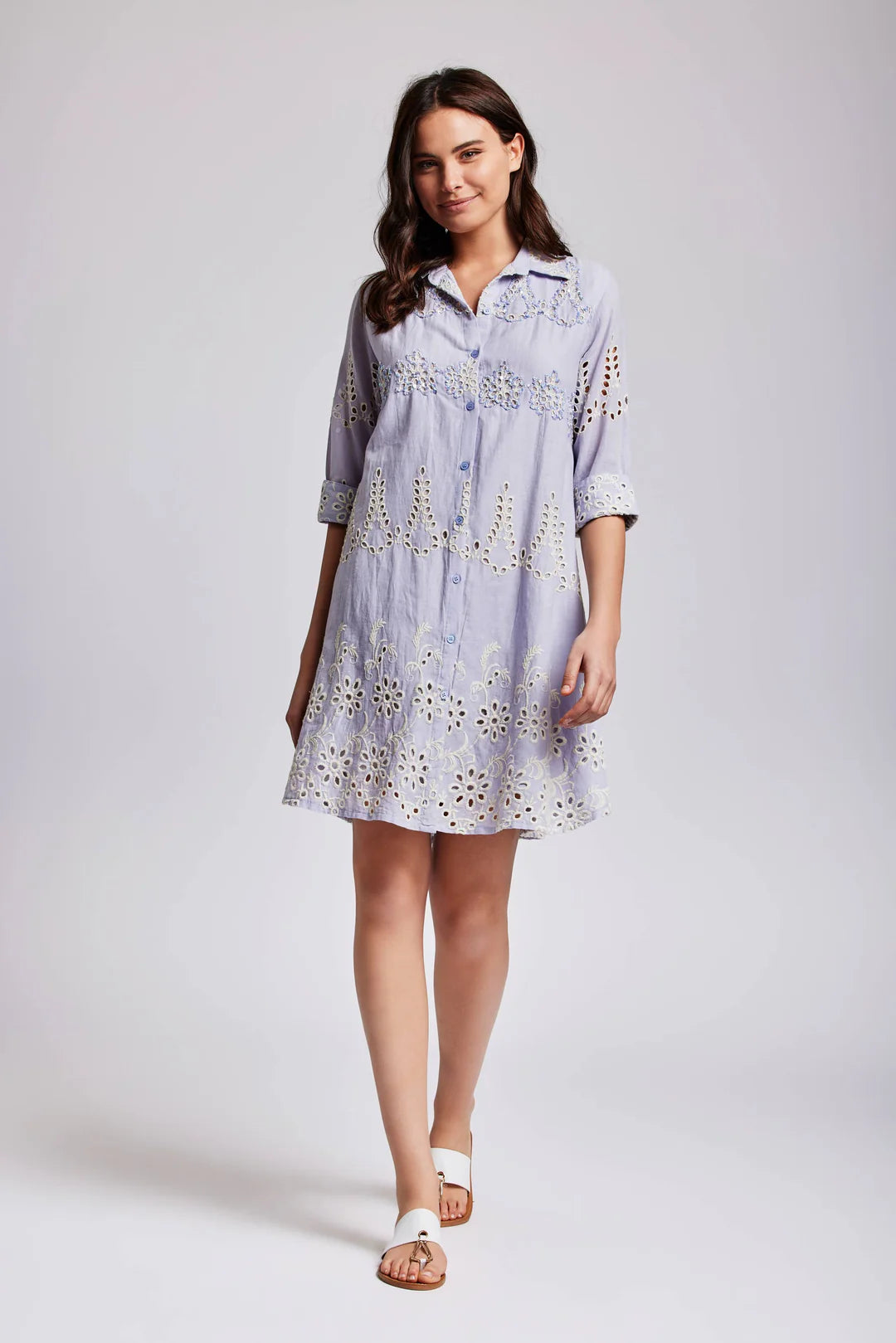 Iconique Romina 3/4 Sleeve Shirt Dress -  Sky Blue