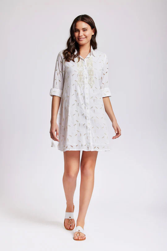 Iconique Romina 3/4 Sleeve Shirt Dress - Off White