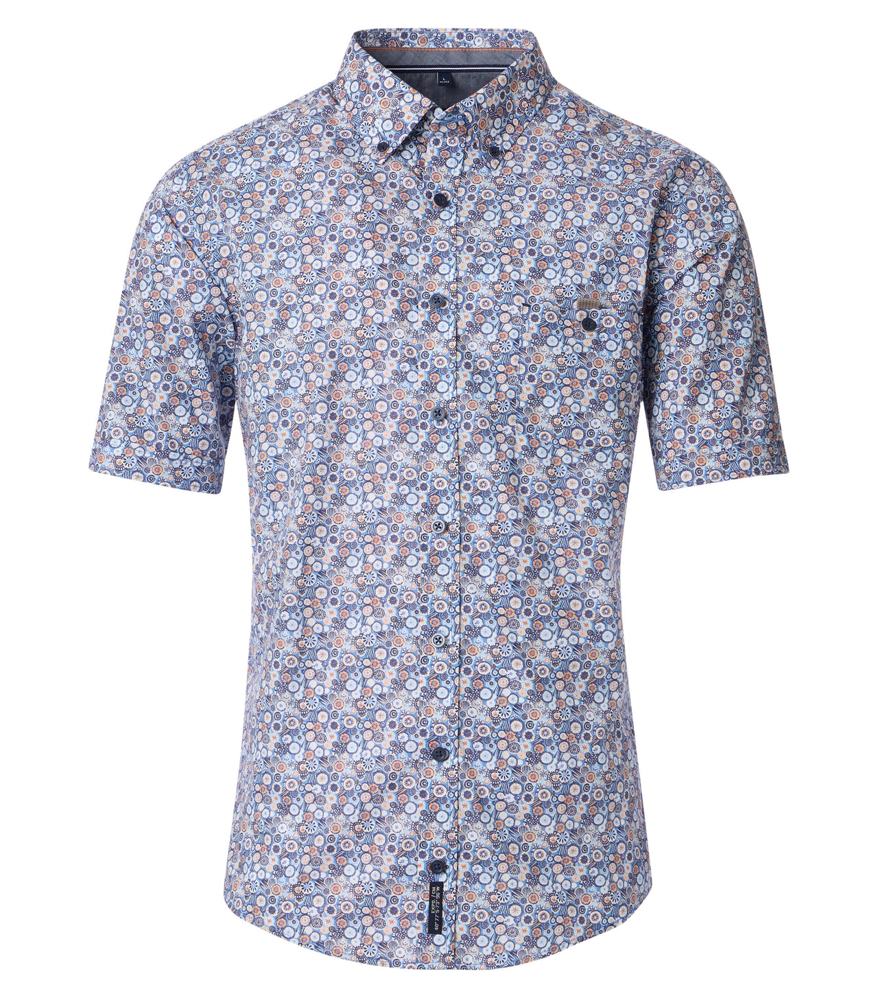 Casamoda Blue Circular Print Short Sleeve Shirt