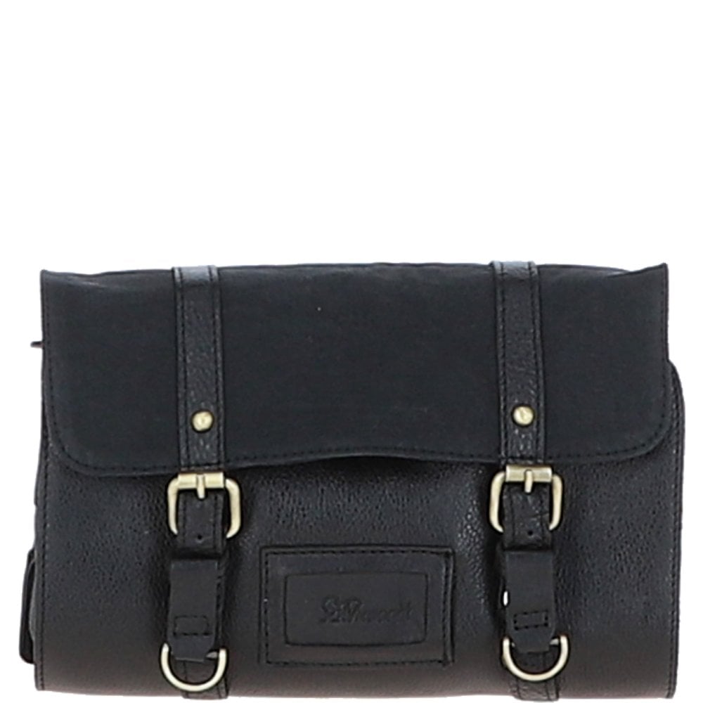 Ashwood Leather & Canvas Hanging Toiletry Bag - Black