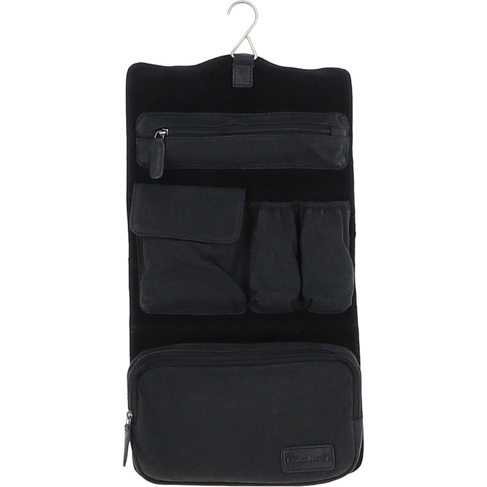 Ashwood Leather & Canvas Hammersmith Black Hanging Wash Bag
