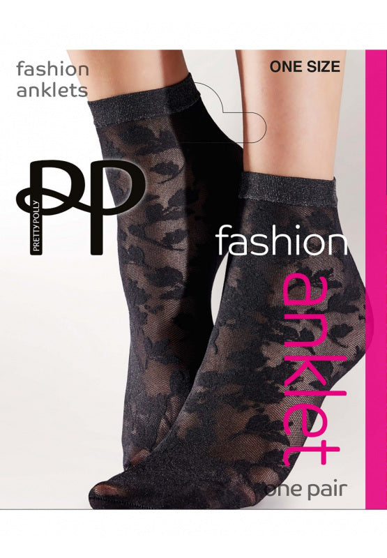 Pretty Polly Floral Lace Ankle Highs - Black Mix