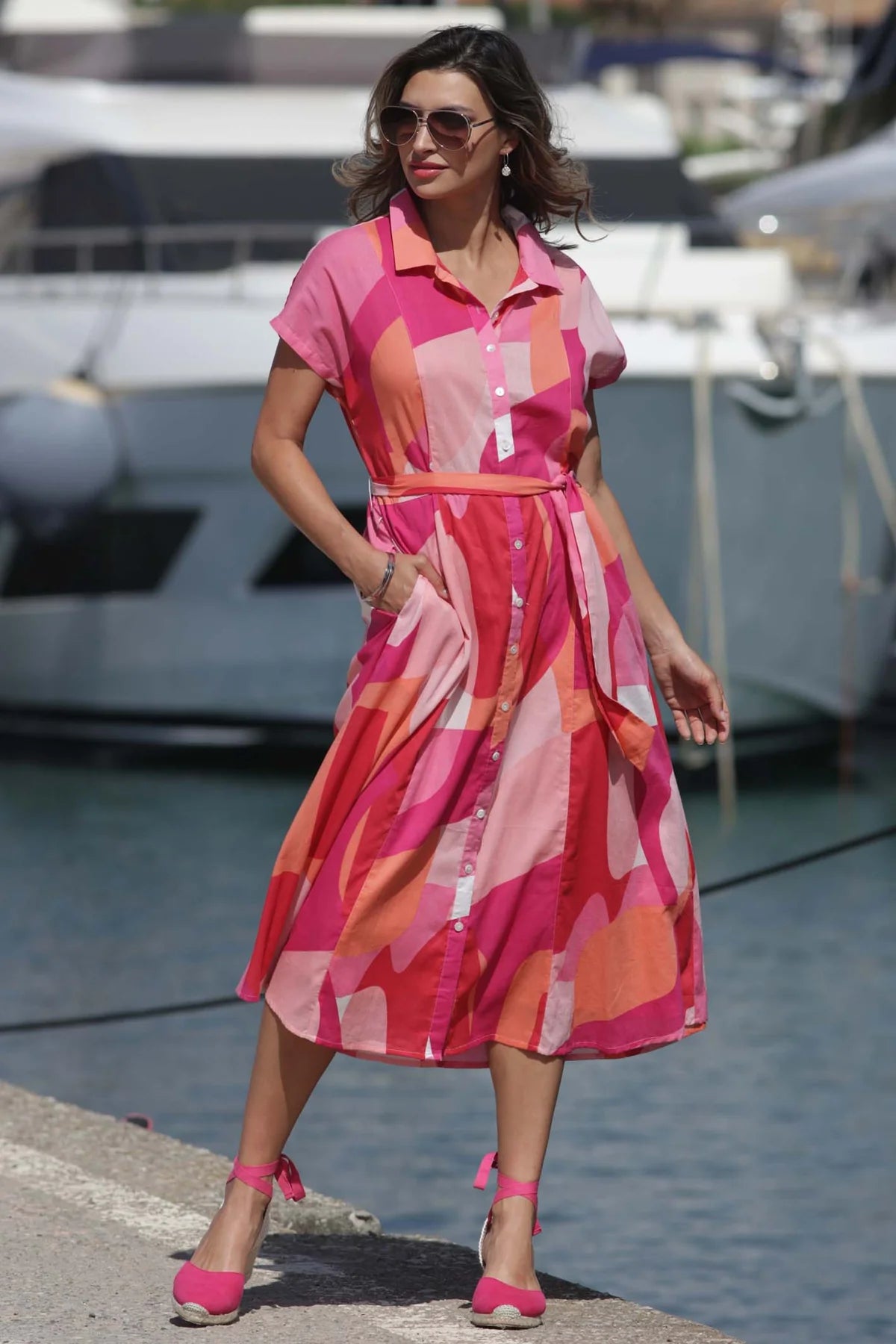 Pomodoro Pink Abstract Midi Dress