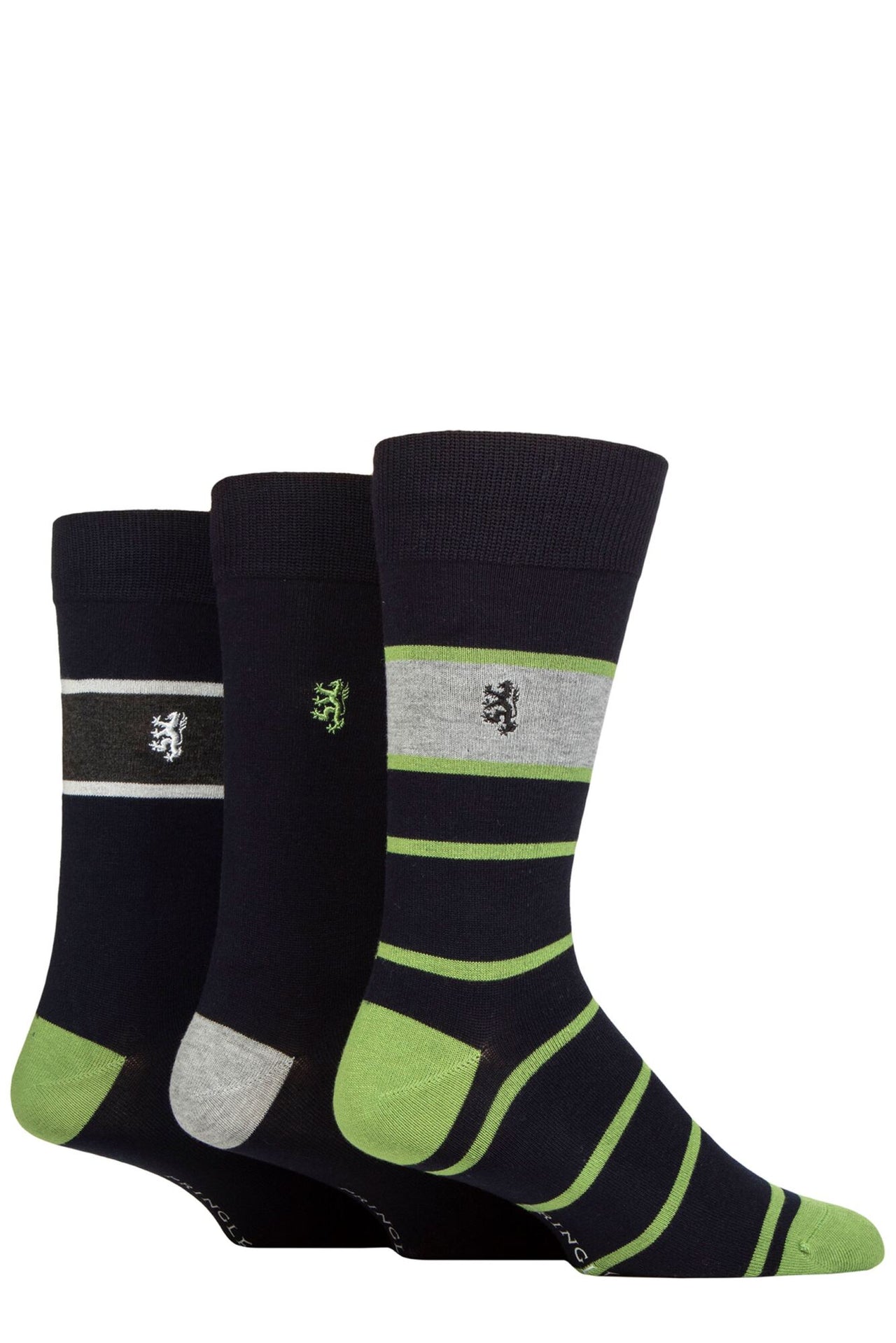 Men's 3 Pair Pringle Bamboo Socks - Navy/Green Block Stripe