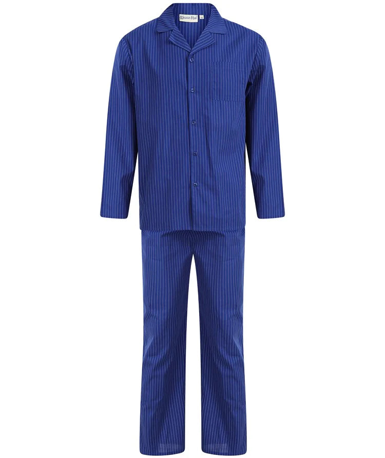 Slenderella Mens Stripe Woven Cotton Tailored Blue Pyjama