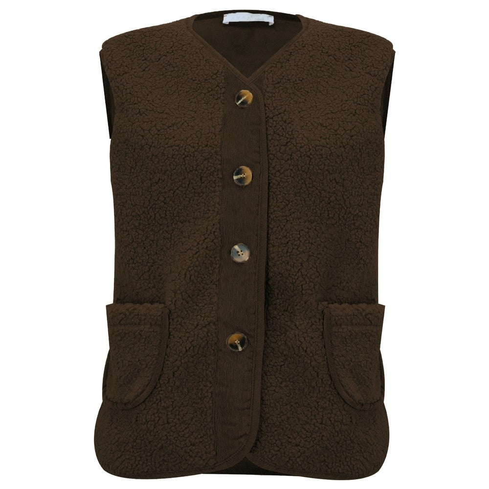 Amazing Woman Teddy Lammy/Faux Suede Gilet - Chocolate