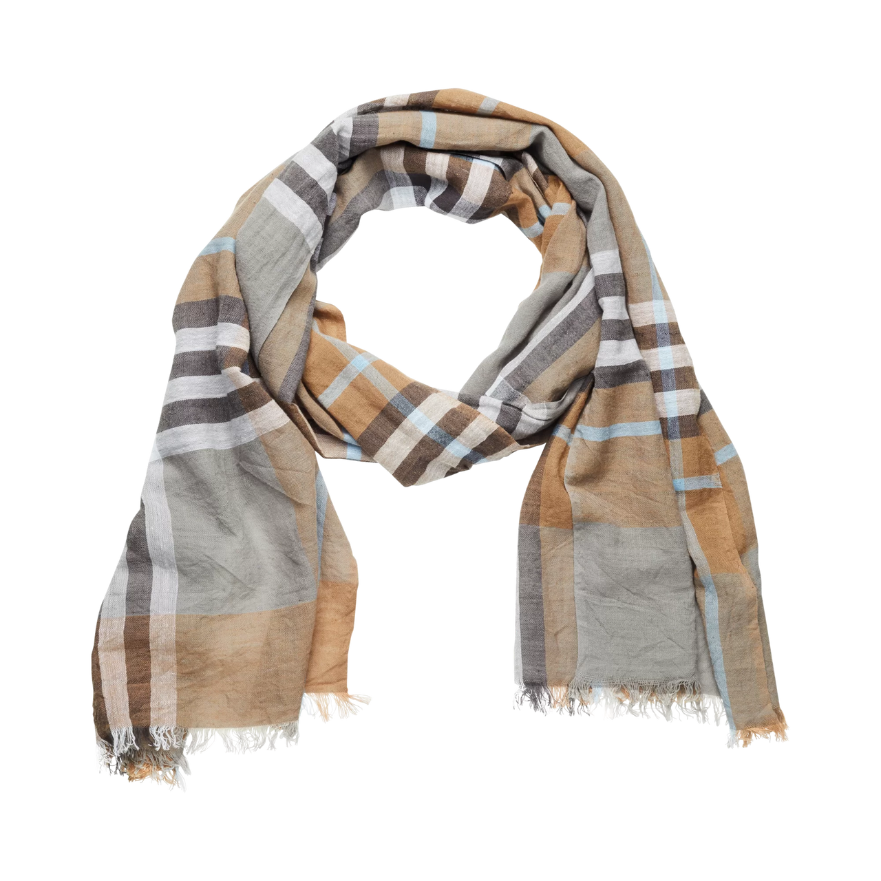 Bugatti Brown, Grey & Blue Striped Cotton Scarf