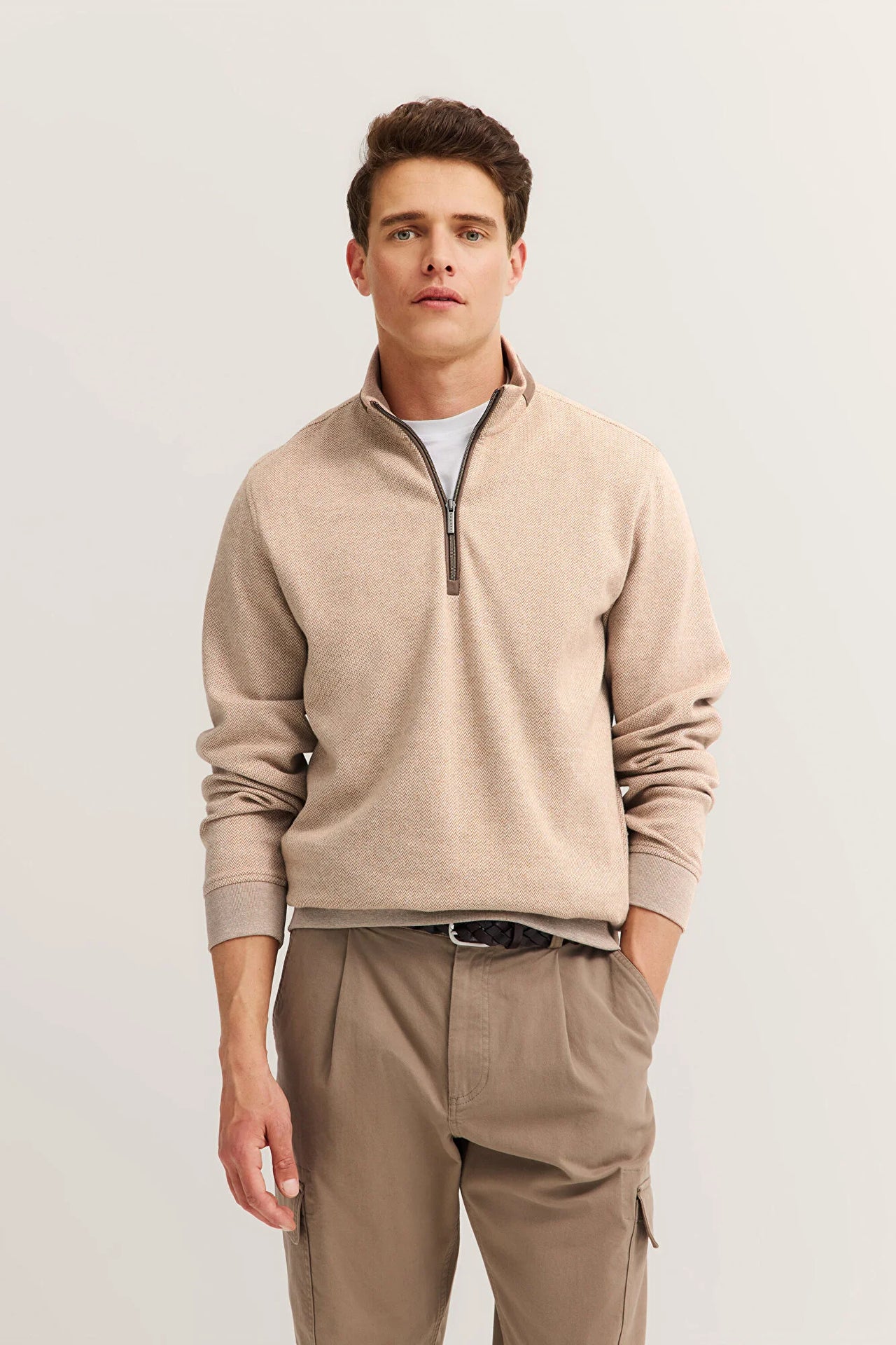 Bugatti Beige Sweat Half Zip Troyer Jumper