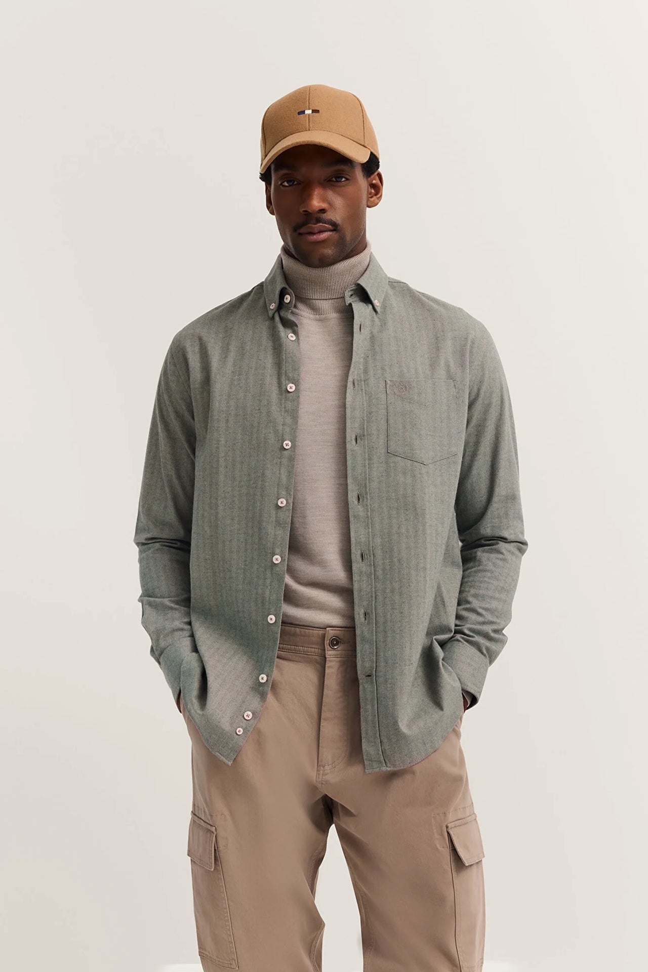 Bugatti Moss Herringbone Casual Long Sleeve Shirt