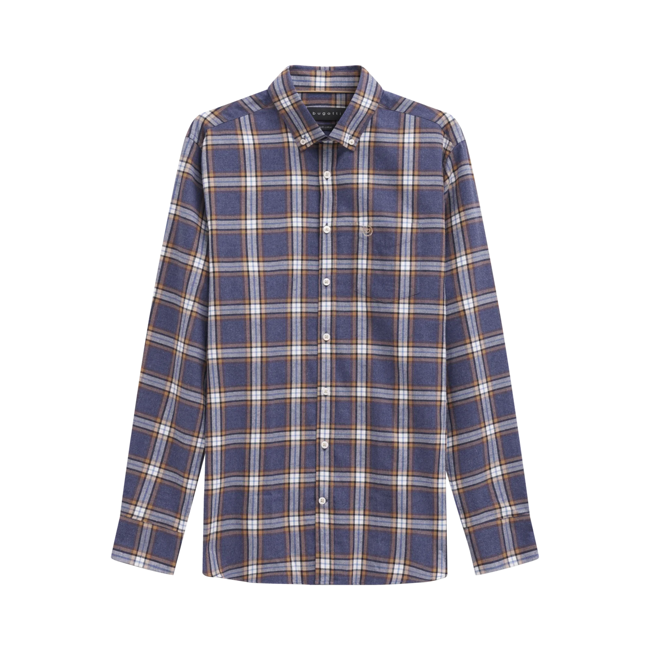 Bugatti Navy & Cognac Check Casual Long Sleeve Shirt