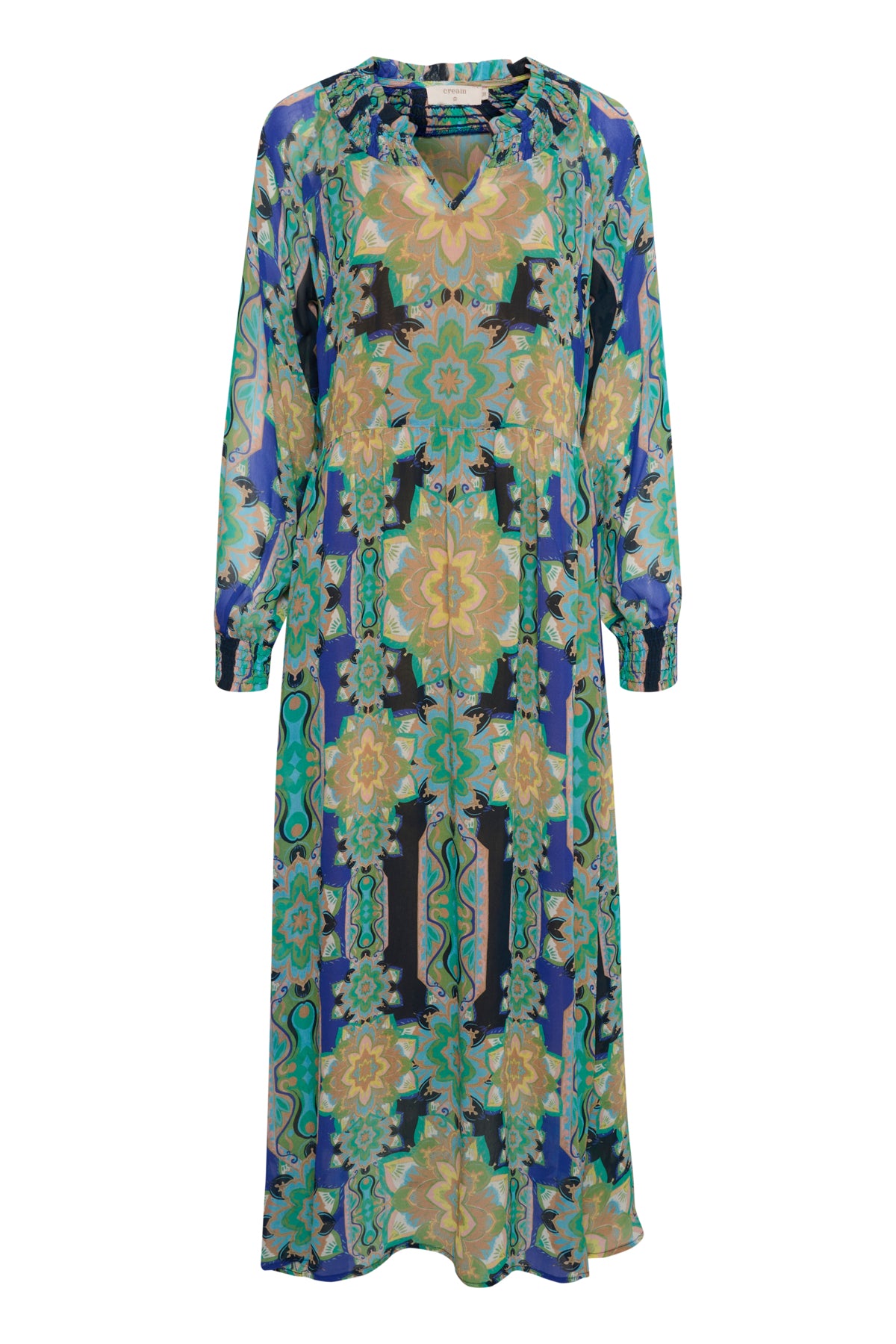 Cream CAROLINA Long Dress - Floral Tropical Blue