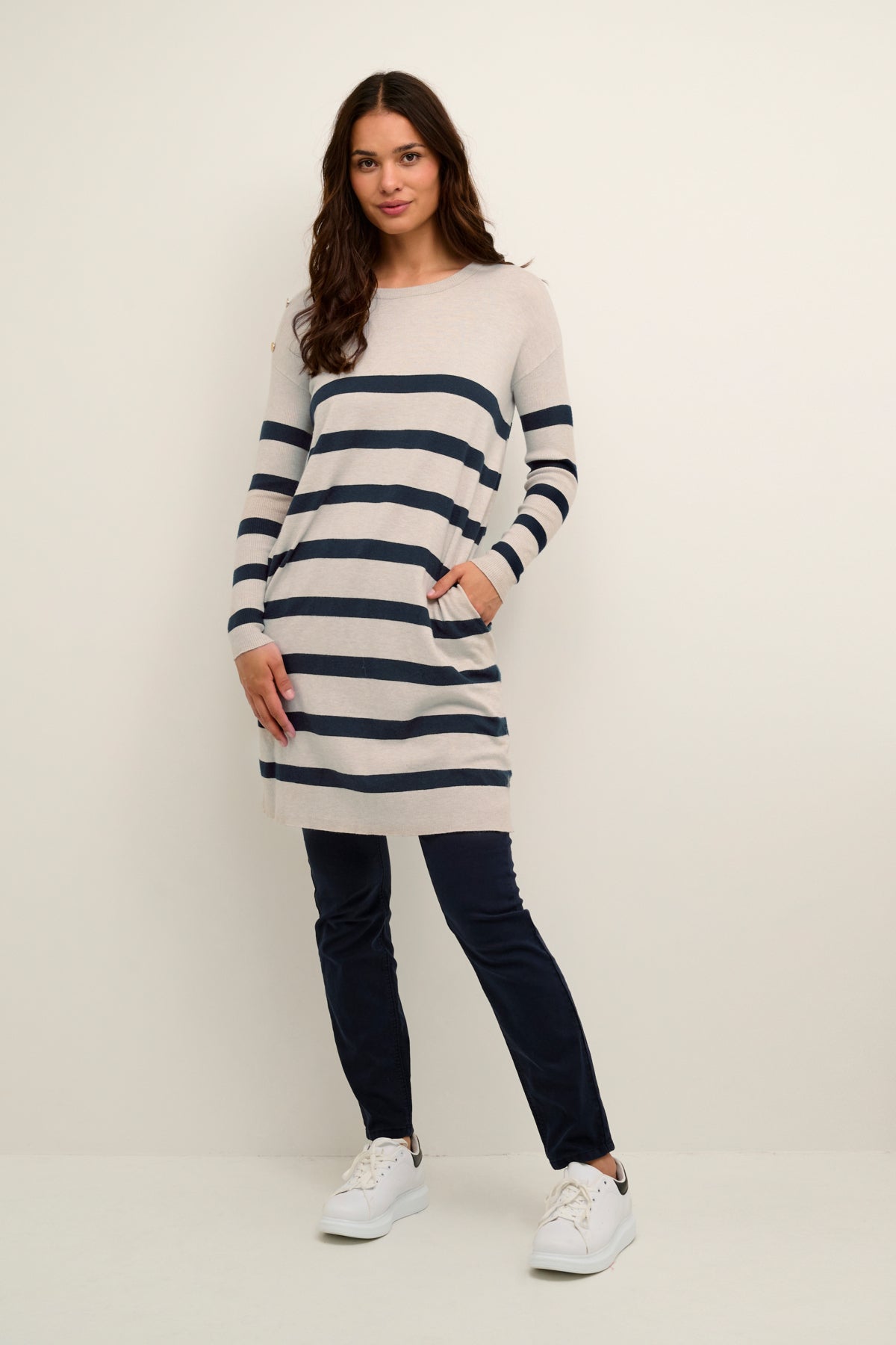 Cream DELA Short Knitted Dress - Total Eclipse Stripe