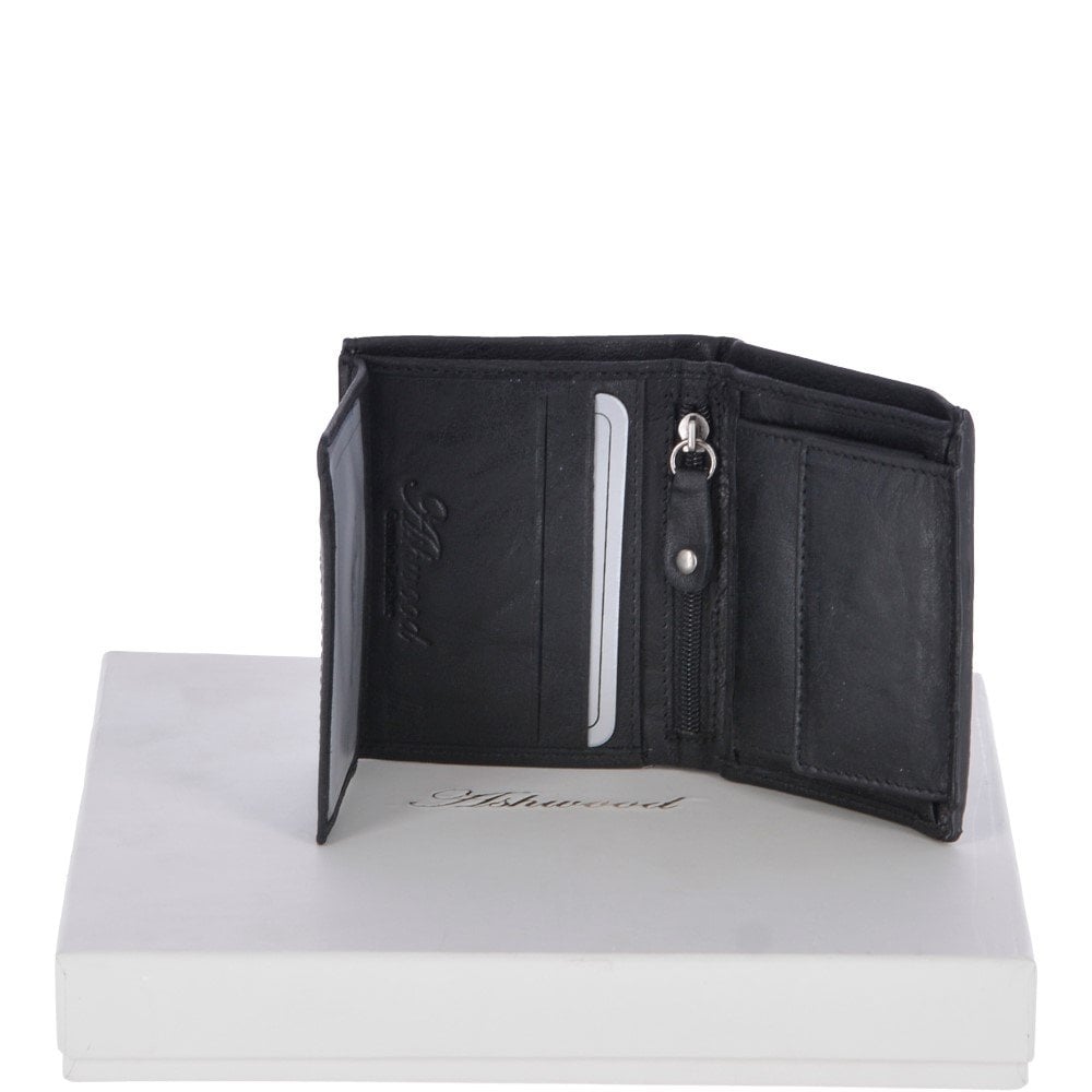 Ashwood Leather Kingston Black Bifold & Coin Pocket Wallet
