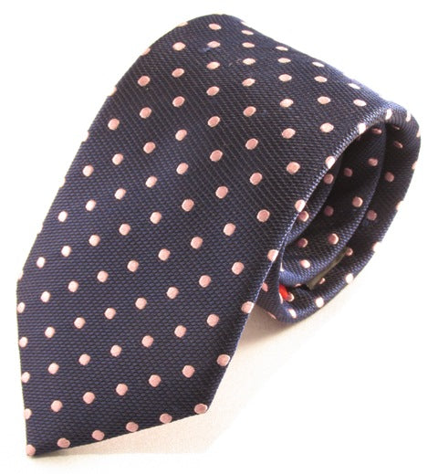Van Buck Red Label Dot Silk Tie - Navy/Light Pink Dots