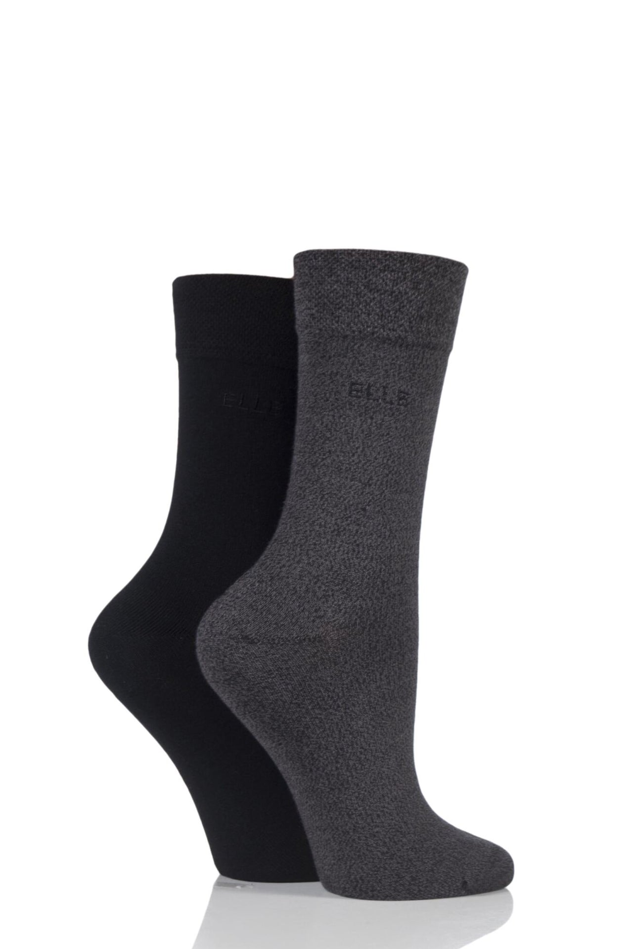 Elle 2 Pair Plain Bamboo Socks - Grey