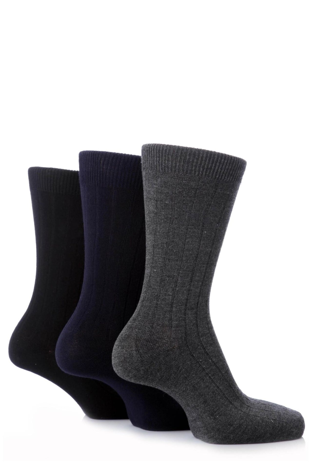 3 Pair Pringle Bamboo Rib Socks - Black/ Navy/Grey