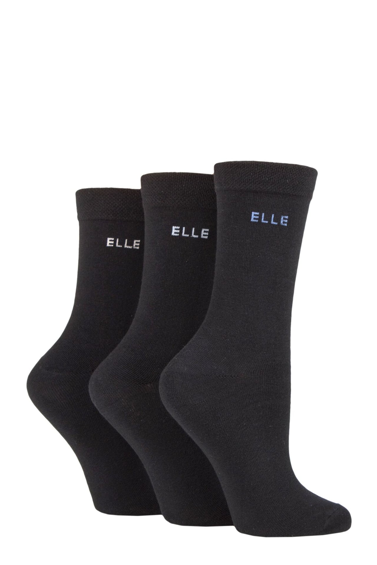 Elle 3 Pair Plain Black Cotton Socks