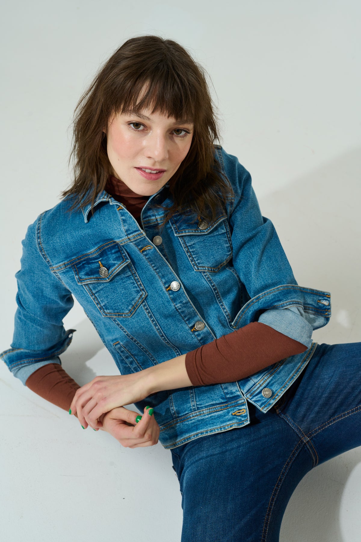 B Young Pully Denim Jacket - Mid Blue Denim