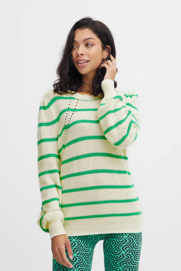 B Young MIJA Stripe Knit Jumper - Ming Green Mix