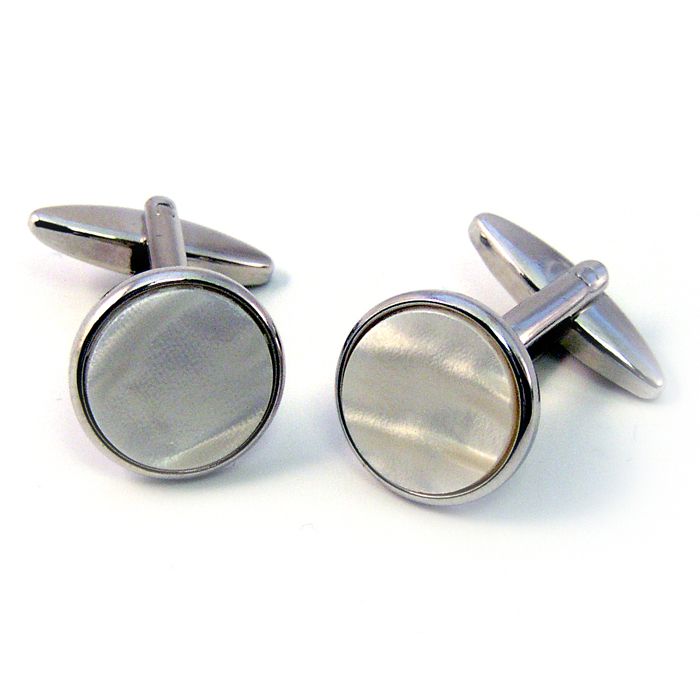 Sophos Rhodium Round White Circular Cufflinks