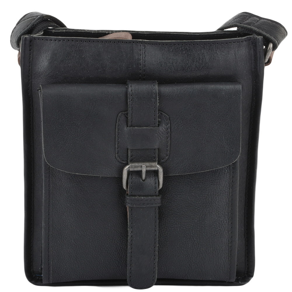 Ashwood Leather Stratford Black Three Pocket Small Travel Bag