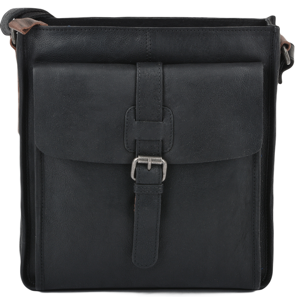 Ashwood Leather Stratford Black Three Pocket Medium Travel Bag