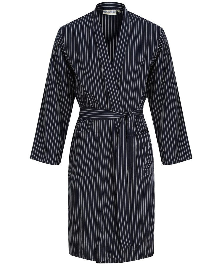 Walker Reid 46" Stripe Woven Cotton Kimono Wrap - Navy